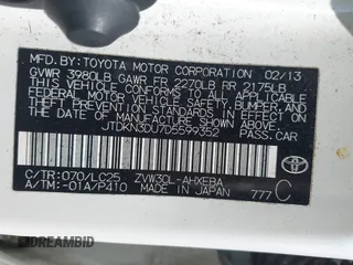 2013 Toyota Prius One z VIN JTDKN3DU7D5599352, wystawiony jako IAAI lot #41822091 z przebiegiem 198 360 mil mil oraz . Historia ofert i sprzedaży dostępna na DreamBid. Obrazek 9.
