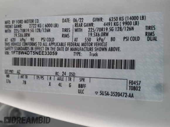 2022 Ford F-450 XL с VIN 1FT8W4DT5NEE33059, выставлен на аукционе Copart как лот 84661364 с пробегом Не указан миль и На запчасти • Non repairable. История ставок и продаж доступна на DreamBid. Изображение 12.