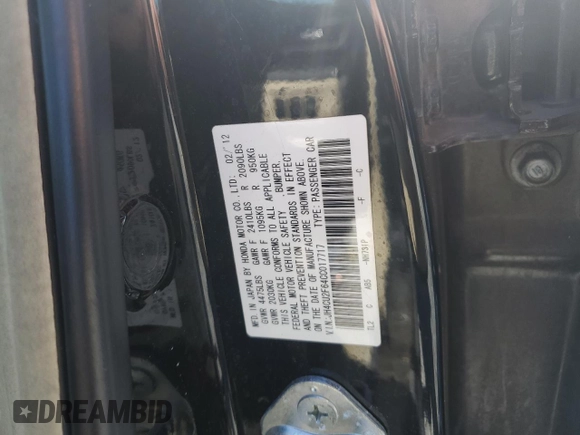2012 Acura TSX Technology with VIN JH4CU2F64CC017717, listed as a Copart auction lot 48391675 with 272,814 mi miles and Salvage title. Bid and sale history available at DreamBid. Image 12.