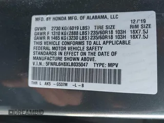 2020 Honda Odyssey Touring z VIN 5FNRL6H8XLB035047, wystawiony jako IAAI lot #41794343 z przebiegiem 57 537 mil mil oraz . Historia ofert i sprzedaży dostępna na DreamBid. Obrazek 9.