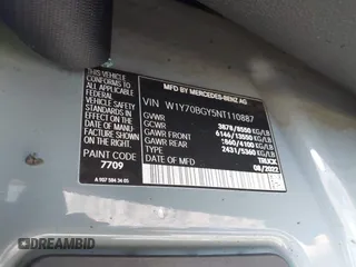 2022 Mercedes-Benz Sprinter Cargo with VIN W1Y70BGY5NT110887, listed as a IAAI auction lot 41441291 with Not Provided miles and . Bid and sale history available at DreamBid. Image 9.