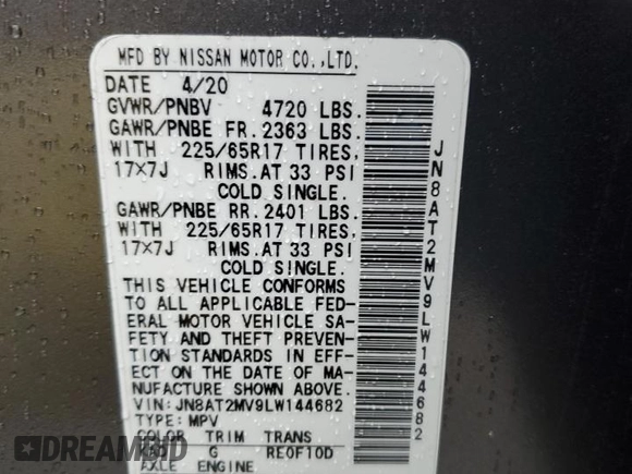 2020 Nissan Rogue S with VIN JN8AT2MV9LW144682, listed as a Copart auction lot 51470355 with 38,956 mi miles and Salvage Title. Bid and sale history available at carsss.com. Image 14.