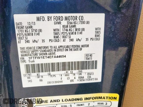2014 Ford F-150 XL z VIN 1FTFW1ET4EFA44654, wystawiony jako Copart lot #61944385 z przebiegiem 164 924 mil mil oraz Szkoda całkowita • Salvage title. Historia ofert i sprzedaży dostępna na DreamBid. Obrazek 12.