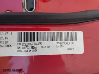 2013 Dodge Charger SE with VIN 2C3CDXBG7DH664953, listed as a IAAI auction lot 41661491 with 92,595 mi miles. Bid and sale history available at carsss.com. Image 9.