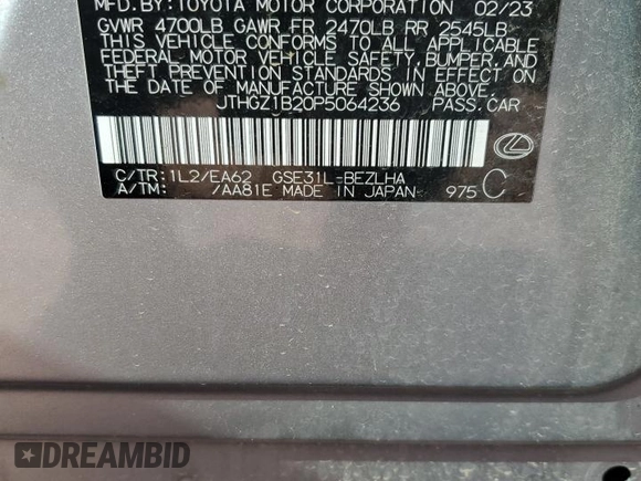 2023 Lexus IS 350 F Sport with VIN JTHGZ1B20P5064236, listed as a Copart auction lot 50490085 with 28,686 mi miles and Salvage title. Bid and sale history available at DreamBid. Image 13.