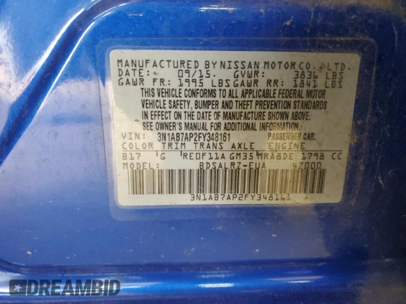 2015 Nissan Sentra S with VIN 3N1AB7AP2FY348161, listed as a Copart auction lot 48483665 with Not Provided miles and Salvage Title. Bid and sale history available at carsss.com. Image 15.