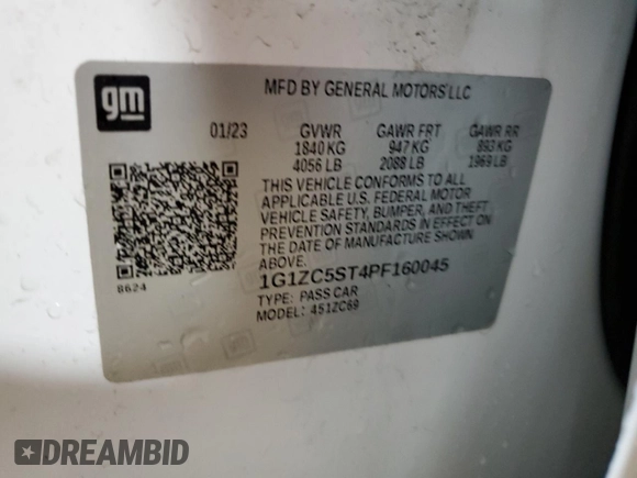 2023 Chevrolet Malibu LS with VIN 1G1ZC5ST4PF160045, listed as a Copart auction lot 48127735 with 69,302 mi miles and Salvage Title. Bid and sale history available at DreamBid. Image 12.