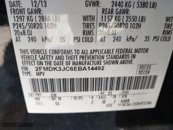 2014 Ford Edge SEL with VIN 2FMDK3JC6EBA14492, listed as a IAAI auction lot 41459661 with 111,194 mi miles. Bid and sale history available at carsss.com. Image 9.