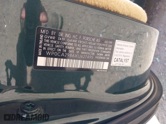 1999 Porsche Boxster with VIN WP0CA2986XU627495, listed as a IAAI auction lot 42112724 with 94,090 mi miles and . Bid and sale history available at DreamBid. Image 9.