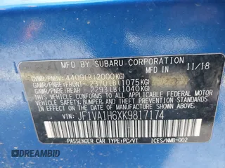 2019 Subaru WRX Limited with VIN JF1VA1H6XK9817174, listed as a IAAI auction lot 38958002 with 104,641 mi miles and . Bid and sale history available at DreamBid. Image 9.