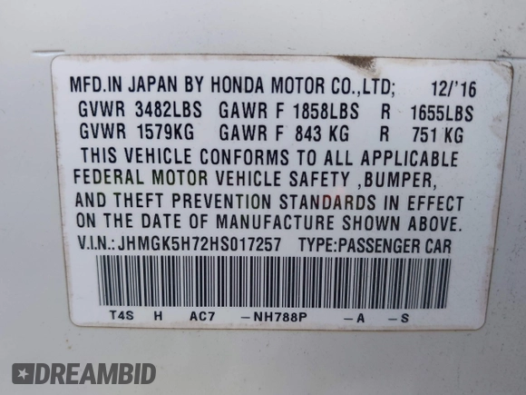 2017 Honda Fit EX с VIN JHMGK5H72HS017257, выставлен на аукционе IAAI как лот 42288191 с пробегом 61 508 миль миль и . История ставок и продаж доступна на DreamBid. Изображение 9.