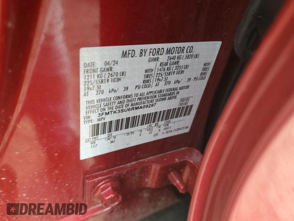 2024 Ford Mustang Mach-E Premium z VIN 3FMTK3SU6RMA09297, wystawiony jako Copart lot #58389875 z przebiegiem 19 281 mil mil oraz Czysty tytuł • Clean title. Historia ofert i sprzedaży dostępna na DreamBid. Obrazek 13.