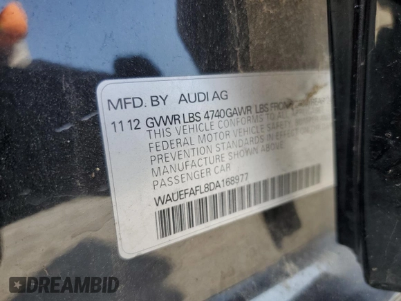 2013 Audi A4 Premium Plus with VIN WAUEFAFL8DA168977, listed as a Copart auction lot 62773825 with 115,009 mi miles and Clean title. Bid and sale history available at DreamBid. Image 13.
