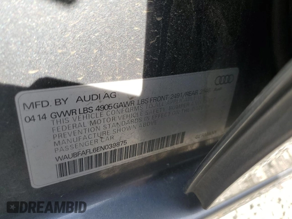 2014 Audi A4 Premium z VIN WAUBFAFL6EN039875, wystawiony jako Copart lot #53601955 z przebiegiem 135 115 mil mil oraz Szkoda całkowita • Salvage title. Historia ofert i sprzedaży dostępna na DreamBid. Obrazek 14.