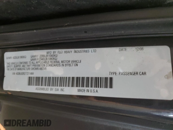 2007 Subaru Legacy Limited with VIN 4S3BL626277211464, listed as a Copart auction lot 65389245 with 88,558 mi miles and Clean title. Bid and sale history available at DreamBid. Image 12.