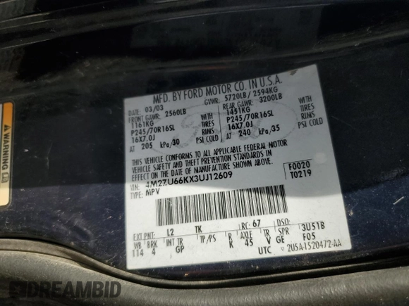 2003 Mercury Mountaineer Convenience z VIN 4M2ZU66KX3UJ12609, wystawiony jako Copart lot #83097814 z przebiegiem Nie podano mil oraz Szkoda całkowita • Salvage title. Historia ofert i sprzedaży dostępna na DreamBid. Obrazek 13.