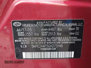 2016 Hyundai Sonata SE with VIN 5NPE24AF5GH273149, listed as a IAAI auction lot 41921543 with 168,762 mi miles and . Bid and sale history available at carsss.com. Image 9.