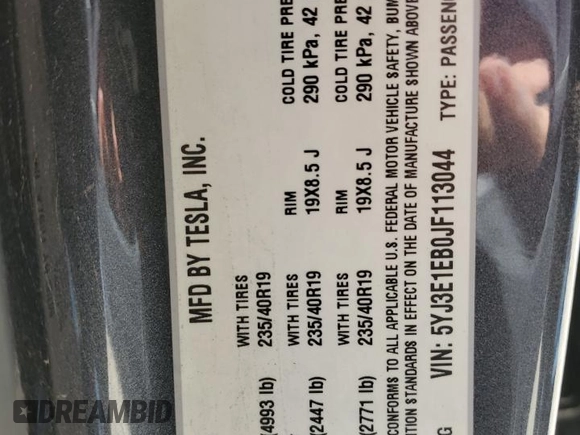 2018 Tesla Model 3 Long Range Battery z VIN 5YJ3E1EB0JF113044, wystawiony jako Copart lot #57056865 z przebiegiem 65 613 mil mil oraz Szkody całkowita. Historia ofert i sprzedaży dostępna na DreamBid. Obrazek 13.