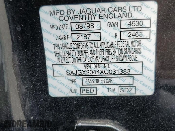 1999 Jaguar XK z VIN SAJGX2044XC031383, wystawiony jako Copart lot #54726925 z przebiegiem 107 696 mil mil oraz Szkody całkowita. Historia ofert i sprzedaży dostępna na DreamBid. Obrazek 12.