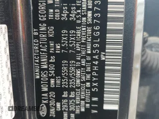 2020 Kia Sorento EX with VIN 5XYPH4A59LG673733, listed as a Copart auction lot 60308045 with 69,458 mi miles and Salvage title. Bid and sale history available at DreamBid. Image 14.