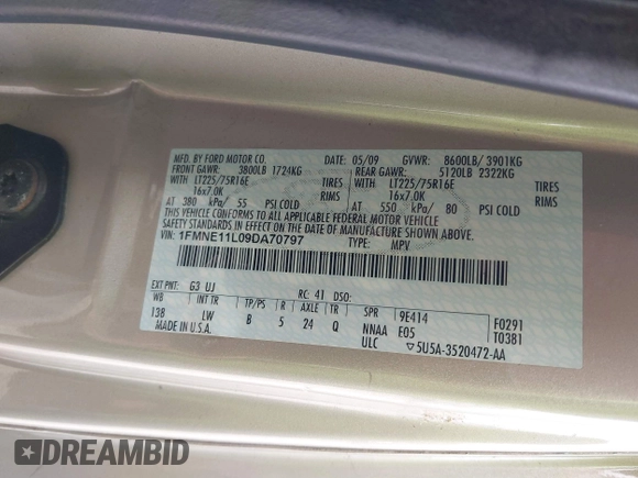 2009 Ford Econoline Passenger XL с VIN 1FMNE11L09DA70797, выставлен на аукционе IAAI как лот 42512127 с пробегом 180 509 миль миль и . История ставок и продаж доступна на DreamBid. Изображение 9.