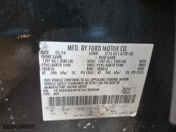 2014 Ford Explorer XLT with VIN 1FM5K8D87EGC50506, listed as a Copart auction lot 42368325 with NaN miles and Salvage Title. Bid and sale history available at carsss.com. Image 15.