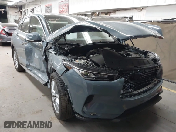2022 Infiniti QX50 Essential with VIN 3PCAJ5CB6NF121488, listed as a IAAI auction lot 42043828 with 17,762 mi miles and . Bid and sale history available at DreamBid. Image 1.