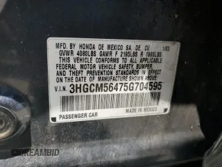 2005 Honda Accord LX with VIN 3HGCM56475G704595, listed as a Copart auction lot 57961995 with 227,667 mi miles and Salvage title. Bid and sale history available at DreamBid. Image 12.