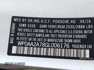 2016 Porsche Panamera 4 z VIN WP0AA2A78GL006176, wystawiony jako IAAI lot #41987545 z przebiegiem Nie podano mil oraz . Historia ofert i sprzedaży dostępna na DreamBid. Obrazek 9.