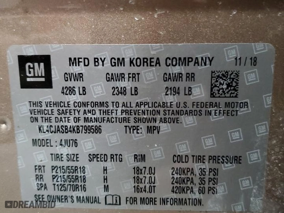 2019 Buick Encore Preferred with VIN KL4CJASB4KB799586, listed as a Copart auction lot 52392085 with 88,855 mi miles and Clean Title. Bid and sale history available at carsss.com. Image 13.