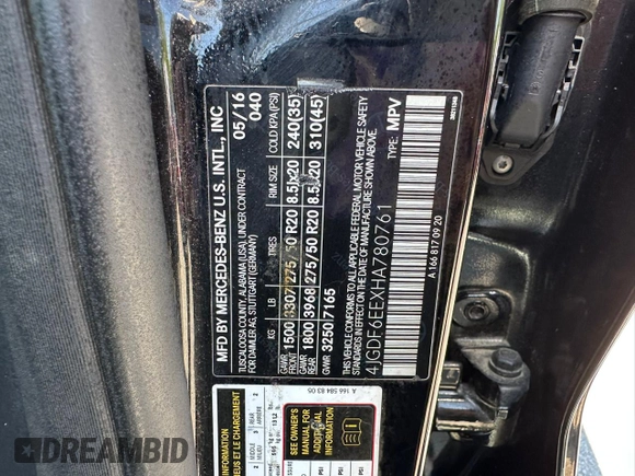2017 Mercedes-Benz GLS 450 with VIN 4JGDF6EEXHA780761, listed as a Copart auction lot 59744285 with 133,770 mi miles and Clean title. Bid and sale history available at DreamBid. Image 10.