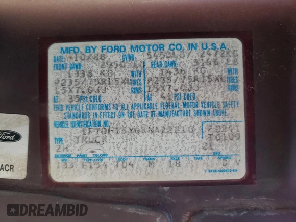 1989 Ford F-150 with VIN 1FTDF15Y6KNA22210, listed as a Copart auction lot 44724685 with 50,009 mi miles and Salvage Title. Bid and sale history available at carsss.com. Image 12.