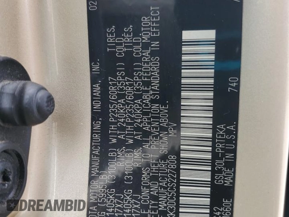 2012 Toyota Sienna LE AAS with VIN 5TDKK3DC5CS227808, listed as a Copart auction lot 57984515 with 103,656 mi miles and Salvage title. Bid and sale history available at DreamBid. Image 13.