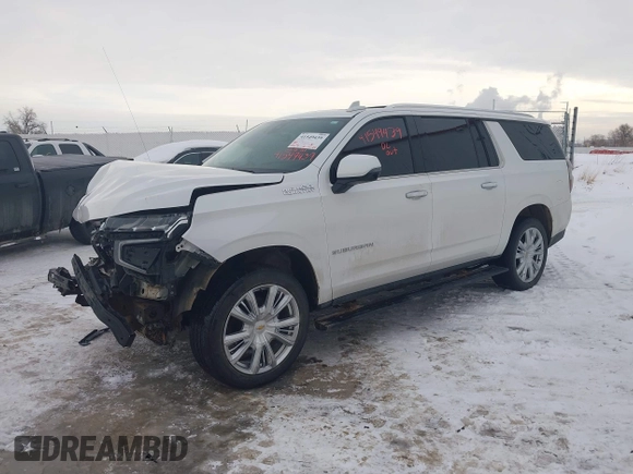 2022 Chevrolet Suburban High Country with VIN 1GNSKGKLXNR151036, listed as a IAAI auction lot 41549439 with 97,613 mi miles and . Bid and sale history available at DreamBid. Image 2.