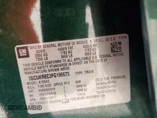 2015 Chevrolet Silverado 1500 LT with VIN 3GCUKREC3FG186673, listed as a Copart auction lot 72437844 with Not Provided miles and Salvage Title. Bid and sale history available at DreamBid. Image 13.