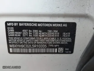 2020 BMW X2 sDrive28i with VIN WBXYH9C02L5R10335, listed as a IAAI auction lot 40651317 with 67,897 mi miles. Bid and sale history available at carsss.com. Image 9.