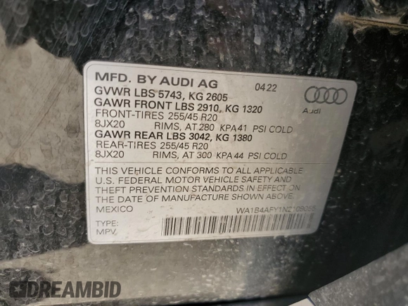 2022 Audi SQ5 Premium Plus with VIN WA1B4AFY1N2109055, listed as a Copart auction lot 66875913 with 13,311 mi miles. Bid and sale history available at carsss.com. Image 14.