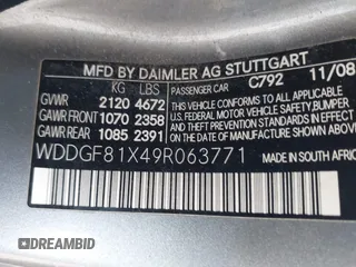 2009 Mercedes-Benz C-Class 3.0L Sport with VIN WDDGF81X49R063771, listed as a IAAI auction lot 41663364 with 166,377 mi miles. Bid and sale history available at carsss.com. Image 9.