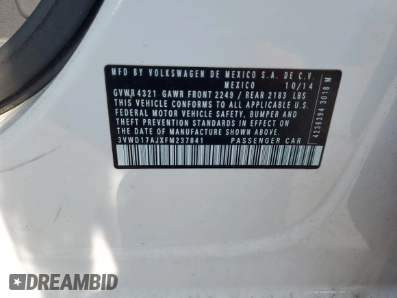 2015 Volkswagen Jetta SE с VIN 3VWD17AJXFM237841, выставлен на аукционе Copart как лот 60278115 с пробегом 140 379 миль миль и Чистый • Clean title. История ставок и продаж доступна на DreamBid. Изображение 12.