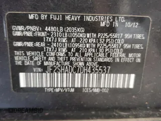 2013 Subaru Forester X Premium with VIN JF2SHADC7DH435537, listed as a Copart auction lot 60250665 with 130,685 mi miles and Salvage title. Bid and sale history available at DreamBid. Image 14.