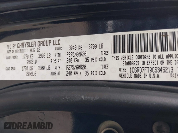 2012 Ram 1500 Express с VIN 1C6RD7FT0CS345213, выставлен на аукционе IAAI как лот 42149548 с пробегом 155 464 миль миль и . История ставок и продаж доступна на DreamBid. Изображение 9.