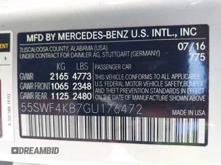 2016 Mercedes-Benz C 300 Luxury with VIN 55SWF4KB7GU176472, listed as a IAAI auction lot 42329283 with 40,780 mi miles and . Bid and sale history available at DreamBid. Image 9.
