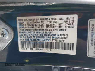 2011 Honda CR-V LX with VIN 5J6RE4H39BL046291, listed as a IAAI auction lot 41936429 with 174,762 mi miles. Bid and sale history available at carsss.com. Image 9.