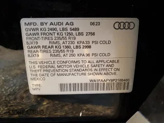 2023 Audi Q5 S line Prestige with VIN WA1FAAFY8P2165460, listed as a Copart auction lot 88486725 with 0 mi miles and Salvage Title. Bid and sale history available at carsss.com. Image 13.
