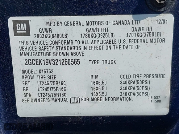 2002 Chevrolet Silverado 1500 LS with VIN 2GCEK19V321260565, listed as a IAAI auction lot 42151550 with 117,350 mi miles. Bid and sale history available at carsss.com. Image 9.