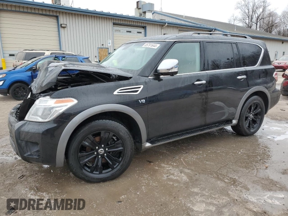 2017 Nissan Armada Platinum with VIN JN8AY2NE4H9704307, listed as a Copart auction lot 85791644 with 79,712 mi miles and Salvage Title. Bid and sale history available at carsss.com. Image 1.