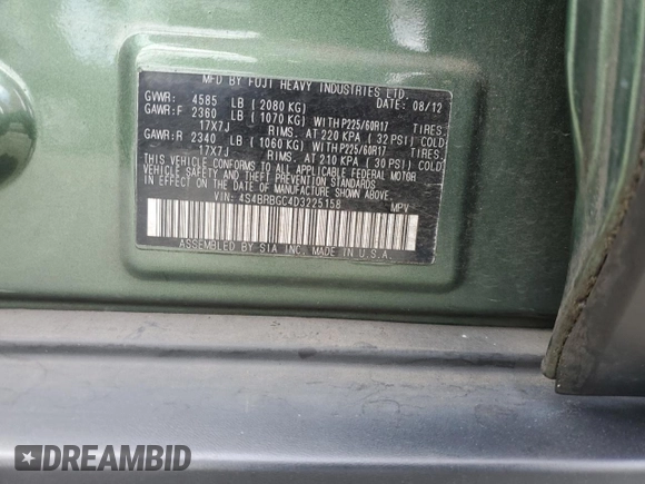 2013 Subaru Outback Premium with VIN 4S4BRBGC4D3225158, listed as a Copart auction lot 61684865 with 106,116 mi miles and Salvage title. Bid and sale history available at DreamBid. Image 13.