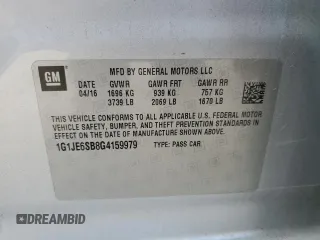2016 Chevrolet Sonic LTZ z VIN 1G1JE6SB8G4159979, wystawiony jako Copart lot #83398084 z przebiegiem 120 767 mil mil oraz Szkoda całkowita • Salvage title. Historia ofert i sprzedaży dostępna na DreamBid. Obrazek 12.