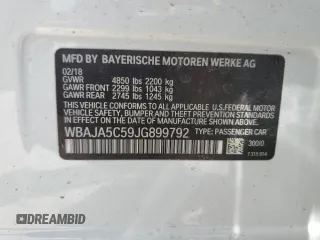 2018 BMW 5 Series 530i with VIN WBAJA5C59JG899792, listed as a Copart auction lot 56603125 with 79,858 mi miles and Salvage title. Bid and sale history available at DreamBid. Image 12.