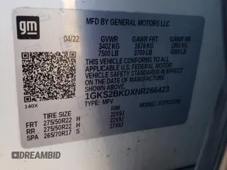 2022 GMC Yukon SLT with VIN 1GKS2BKDXNR266423, listed as a Copart auction lot 80882294 with 40,483 mi miles and Salvage Title. Bid and sale history available at carsss.com. Image 14.
